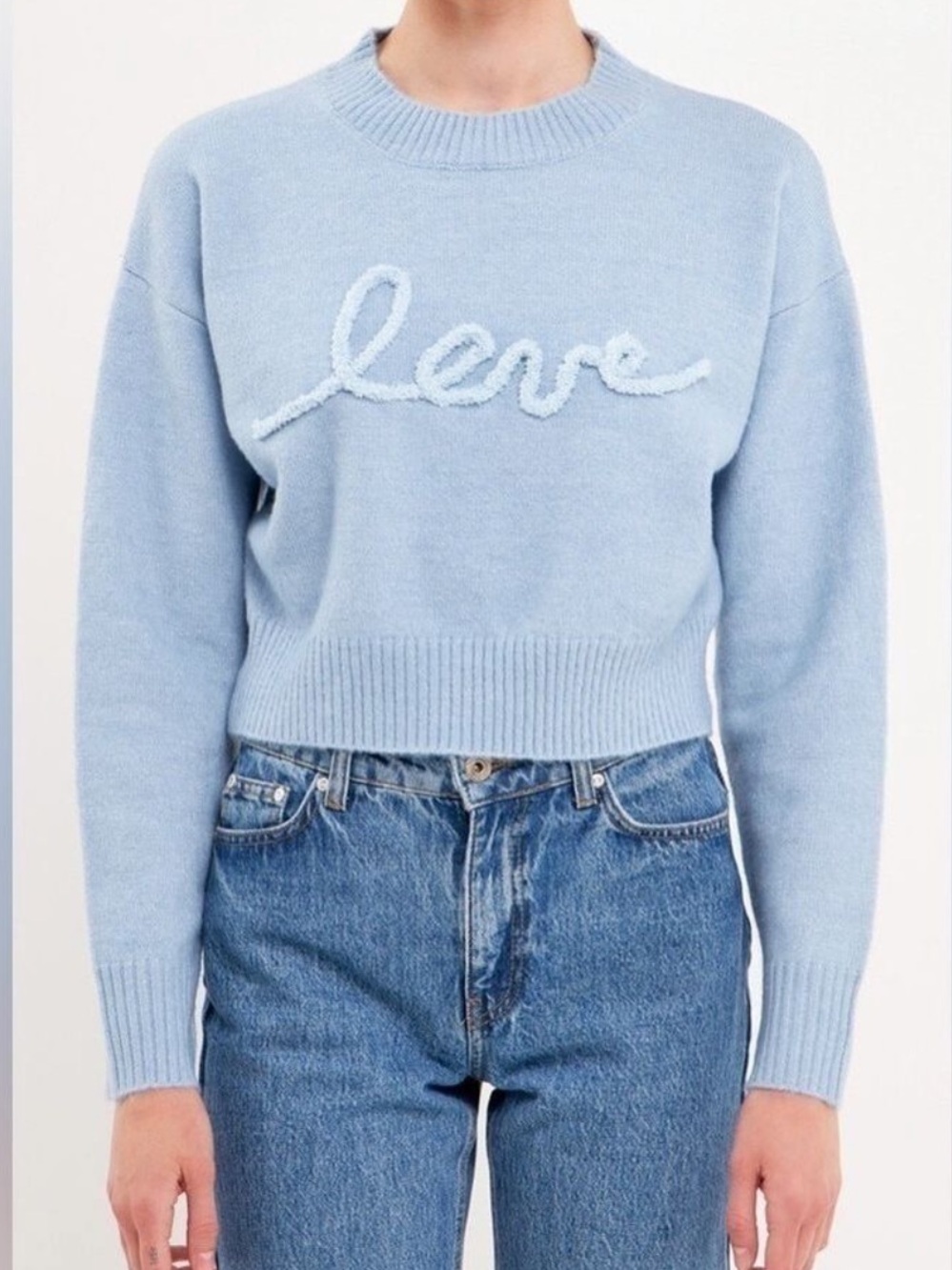 Endless Rose Crewneck Love Stitched Soft Fuzzy Pullover Sweater